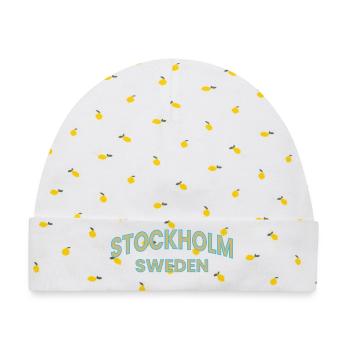 Stockholm – Schweden Textgestaltung - Baby Premium Organic Mütze - Weiß/Zitronengelb - Vorne