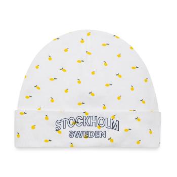 Stockholm – Schweden Textgestaltung - Baby Premium Organic Mütze - Weiß/Zitronengelb - Vorne