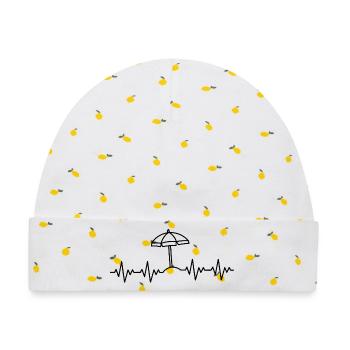 Sonnenschirm EKG Herzschlag - Baby Premium Organic Mütze - Weiß/Zitronengelb - Vorne