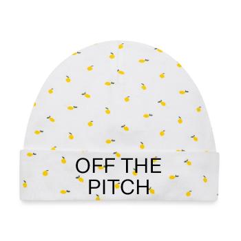 Off the Pitch Typografie Umriss - Baby Premium Organic Mütze - Weiß/Zitronengelb - Vorne