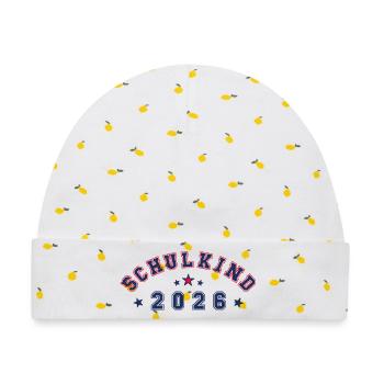 Schulkind 2026 - cool & neutral - Baby Premium Organic Mütze - Weiß/Zitronengelb - Vorne