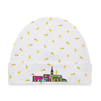 Linzer Stadtsilhouette Neue Kathedrale Moderne Linienkunst - Baby Premium Organic Mütze - Weiß/Zitronengelb - Vorne