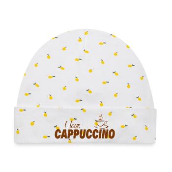 I LOVE CAPPUCCINO - Baby Premium Organic Mütze - Weiß/Zitronengelb - Vorne