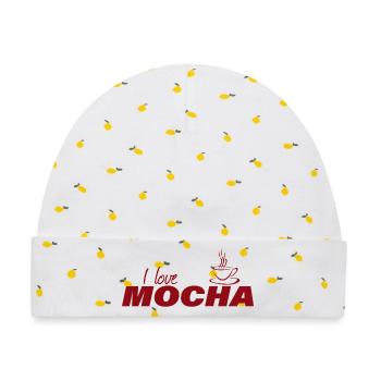 I LOVE MOCHA - Baby Premium Organic Mütze - Weiß/Zitronengelb - Vorne