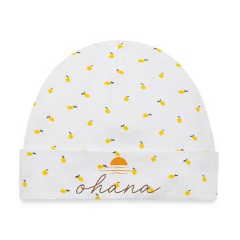 Ohana Aesthetic Shirt – Minimal Sunset Family Desi - Baby Premium Organic Mütze - Weiß/Zitronengelb - Vorne