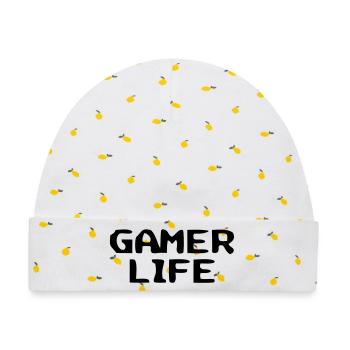 Lässiger Gamer Life Schriftzug - Baby Premium Organic Mütze - Weiß/Zitronengelb - Vorne