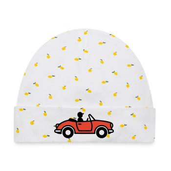 Cabriolet Sportwagen Italien Urlaub Auto - Baby Premium Organic Mütze - Weiß/Zitronengelb - Vorne