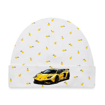 Gelbes Sportauto Illustration - Baby Premium Organic Mütze - Weiß/Zitronengelb - Vorne