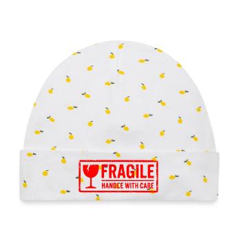 Fragile Handle with Care Versandmarkenvektor - Baby Premium Organic Mütze - Weiß/Zitronengelb - Vorne