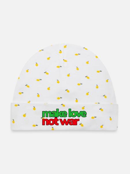 Make Love Not War - Baby Premium Organic Mütze - Weiß/Zitronengelb