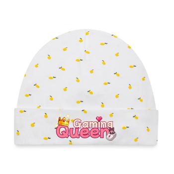 Gaming Queen Pixel Art Crown - Baby Premium Organic Mütze - Weiß/Zitronengelb - Vorne