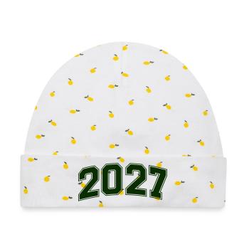 2027 Grüne Outline-Zahlen - Baby Premium Organic Mütze - Weiß/Zitronengelb - Vorne