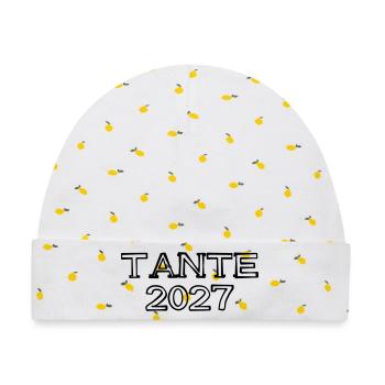 Tante 2027 Schriftzug handgezeichnet - Baby Premium Organic Mütze - Weiß/Zitronengelb - Vorne