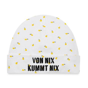 Von nix kummt nix – Österreichischer Spruch - Baby Premium Organic Mütze - Weiß/Zitronengelb - Vorne