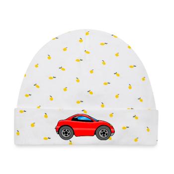 Auto Kinder, rotes Auto - Baby Premium Organic Mütze - Weiß/Zitronengelb - Vorne