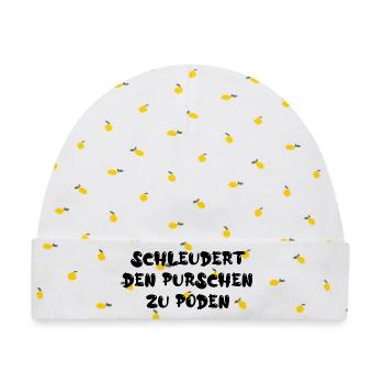 Schleudert den Purschen zu Poden - Baby Premium Organic Mütze - Weiß/Zitronengelb - Vorne