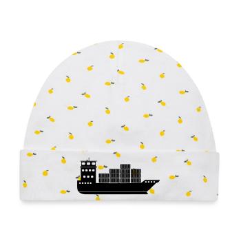Seecontainerschiff oder Boot mit Containern - Baby Premium Organic Mütze - Weiß/Zitronengelb - Vorne
