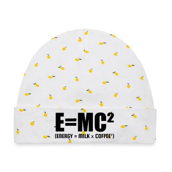 E=MC² (ENERGIE = MILCH x KAFFEE²) - Baby Premium Organic Mütze - Weiß/Zitronengelb - Vorne