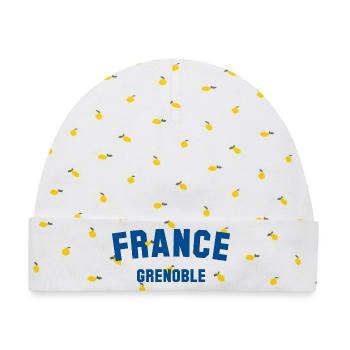 GRENOBLE France Frankreich - Baby Premium Organic Mütze - Weiß/Zitronengelb - Vorne