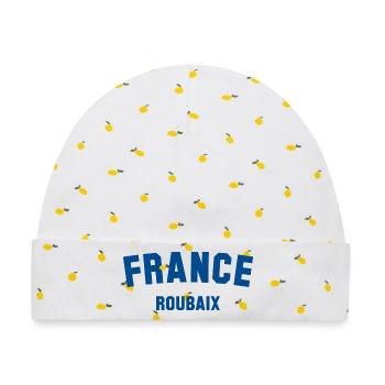 ROUBAIX France Frankreich - Baby Premium Organic Mütze - Weiß/Zitronengelb - Vorne