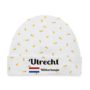 Utrecht, Niederlande - Stilvolle Drucke - Baby Premium Organic Mütze - Weiß/Zitronengelb - Vorne