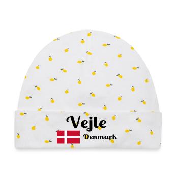 Vejle Denmark - Stilvolle Drucke - Baby Premium Organic Mütze - Weiß/Zitronengelb - Vorne