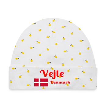Vejle Denmark - Stilvolle Drucke - Baby Premium Organic Mütze - Weiß/Zitronengelb - Vorne
