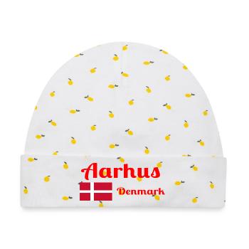 Aarhus Dänemark - Stylische Drucke - Baby Premium Organic Mütze - Weiß/Zitronengelb - Vorne
