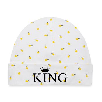 KING - Baby Premium Organic Mütze - Weiß/Zitronengelb - Vorne