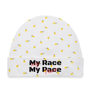 My Race my Pace - Du bestimmst Dein Tempo - Baby Premium Organic Mütze - Weiß/Zitronengelb - Vorne