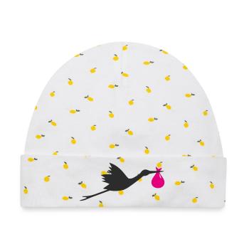Klapperstorch Storch Mädchen rosa - Baby Premium Organic Mütze - Weiß/Zitronengelb - Vorne