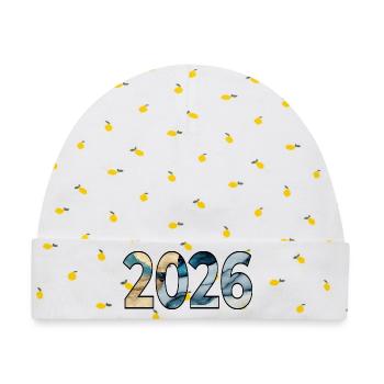 JAHR 2026 - Baby Premium Organic Mütze - Weiß/Zitronengelb - Vorne