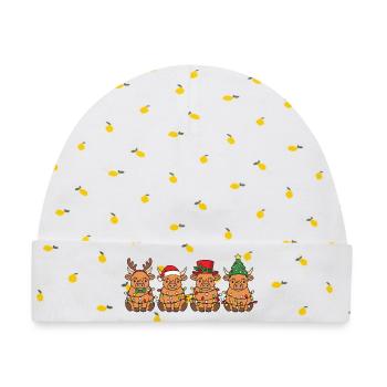 Hochlandrind Weihnachtsmann Weihnachtsbeleuchtung - Baby Premium Organic Mütze - Weiß/Zitronengelb - Vorne