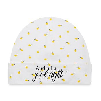 Gute Nacht Script mit Sternen - Baby Premium Organic Mütze - Weiß/Zitronengelb - Vorne