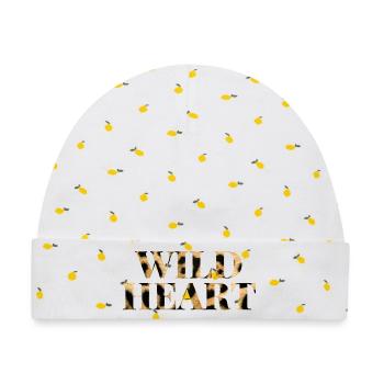 Wild Heart Leopard Print Shirt - Baby Premium Organic Mütze - Weiß/Zitronengelb - Vorne