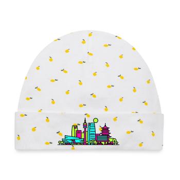 Hangzhou City Skyline West Lake Moderne Linienkunst - Baby Premium Organic Mütze - Weiß/Zitronengelb - Vorne