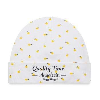 Qualitätszeit Angelzeit - Baby Premium Organic Mütze - Weiß/Zitronengelb - Vorne