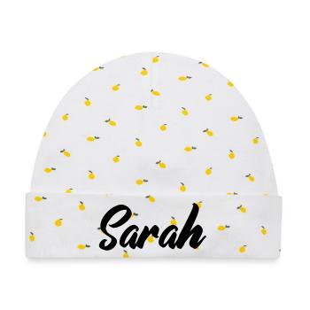 sarah_name - Baby Premium Organic Mütze - Weiß/Zitronengelb - Vorne