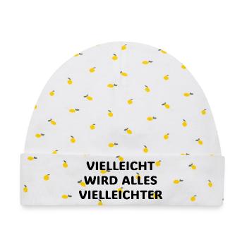 Vielleicht wird alles vielleichter Lustiger Spruch - Baby Premium Organic Mütze - Weiß/Zitronengelb - Vorne