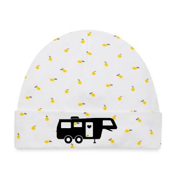 Fifth Wheel RV Camper - Baby Premium Organic Mütze - Weiß/Zitronengelb - Vorne