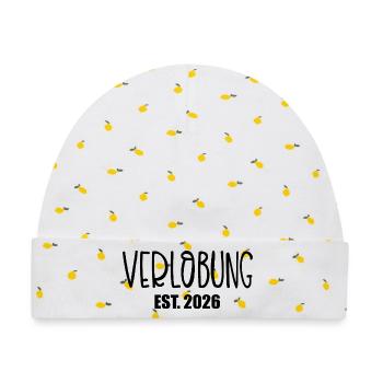 Hochzeit Verlobung 2026 - Baby Premium Organic Mütze - Weiß/Zitronengelb - Vorne