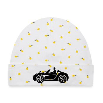 Cabrio Auto - Baby Premium Organic Mütze - Weiß/Zitronengelb - Vorne