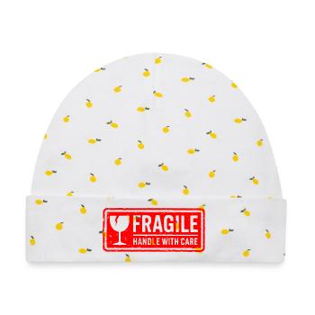 Fragile Handle with Care Versandmarkenvektor - Baby Premium Organic Mütze - Weiß/Zitronengelb - Vorne