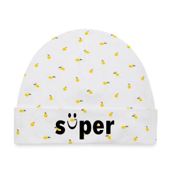 süper - Baby Premium Organic Mütze - Weiß/Zitronengelb - Vorne