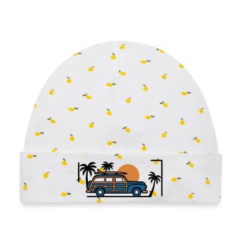 Retro Surf Auto Grafik - Baby Premium Organic Mütze - Weiß/Zitronengelb - Vorne