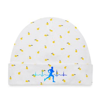 Geschenkidee für einen Running mit Running - Baby Premium Organic Mütze - Weiß/Zitronengelb - Vorne