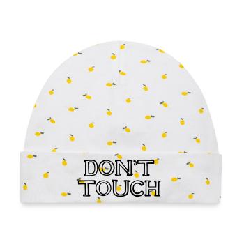 DON'T TOUCH handgezeichnet - Baby Premium Organic Mütze - Weiß/Zitronengelb - Vorne