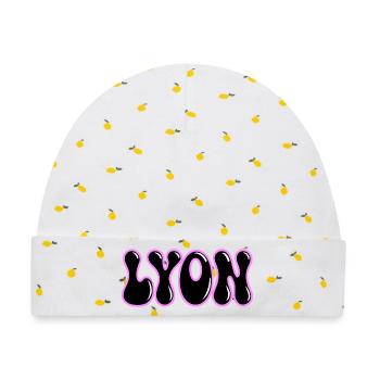Lyon Retro Groovy Black & Pink Contour - Baby Premium Organic Mütze - Weiß/Zitronengelb - Vorne