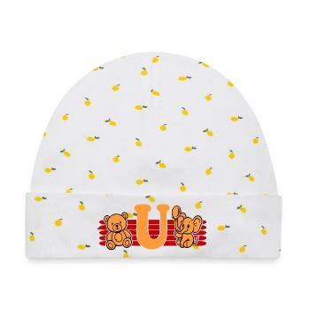 Baby Name Buchstabe U Vorname Teddybär Elefant - Baby Premium Organic Mütze - Weiß/Zitronengelb - Vorne
