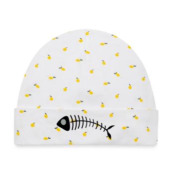 Stilisierte Fischgräten Illustration - Baby Premium Organic Mütze - Weiß/Zitronengelb - Vorne